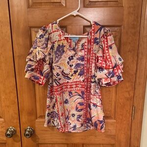CeCe Multicolor Floral Puff Sleeve Blouse